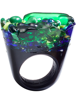 Unique Green & Blue Murano Glass Ring Italy