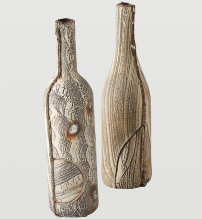 Unique Ceramic Artists Akira Satake Ceramics Woodgrain Bottle