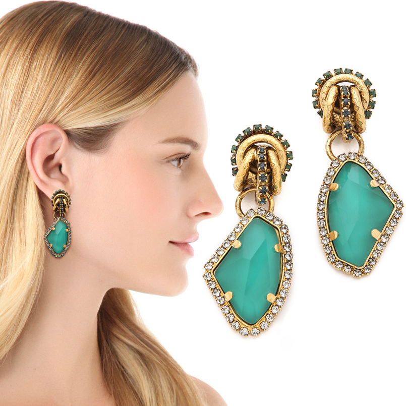 Erikson Beamon Rock Star Inspired Gold Turquoise Earrings