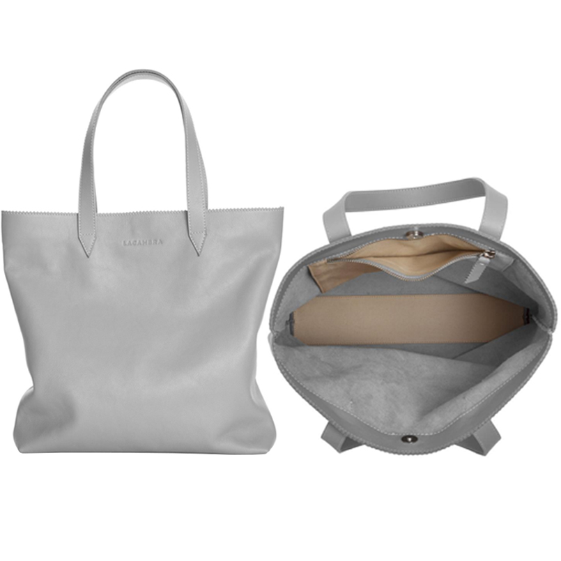 LACAMBRA Handbag Minimal Gray Leather Tote Bag