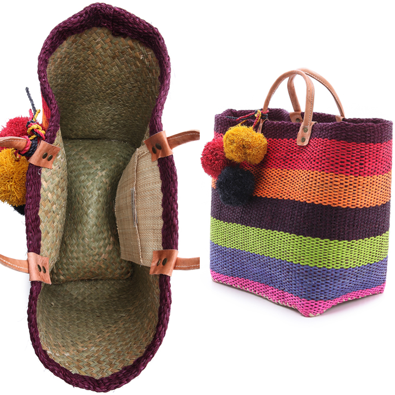 Fair Trade Bags Bright Hand Woven Straw Baskets