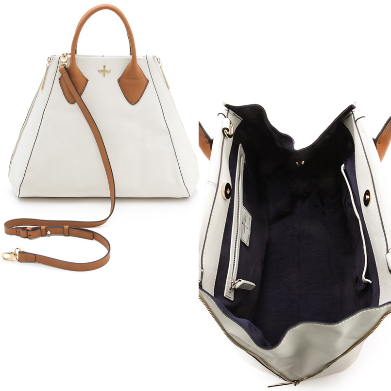 Pour La Victoire Chic White Leather Tote Bag 