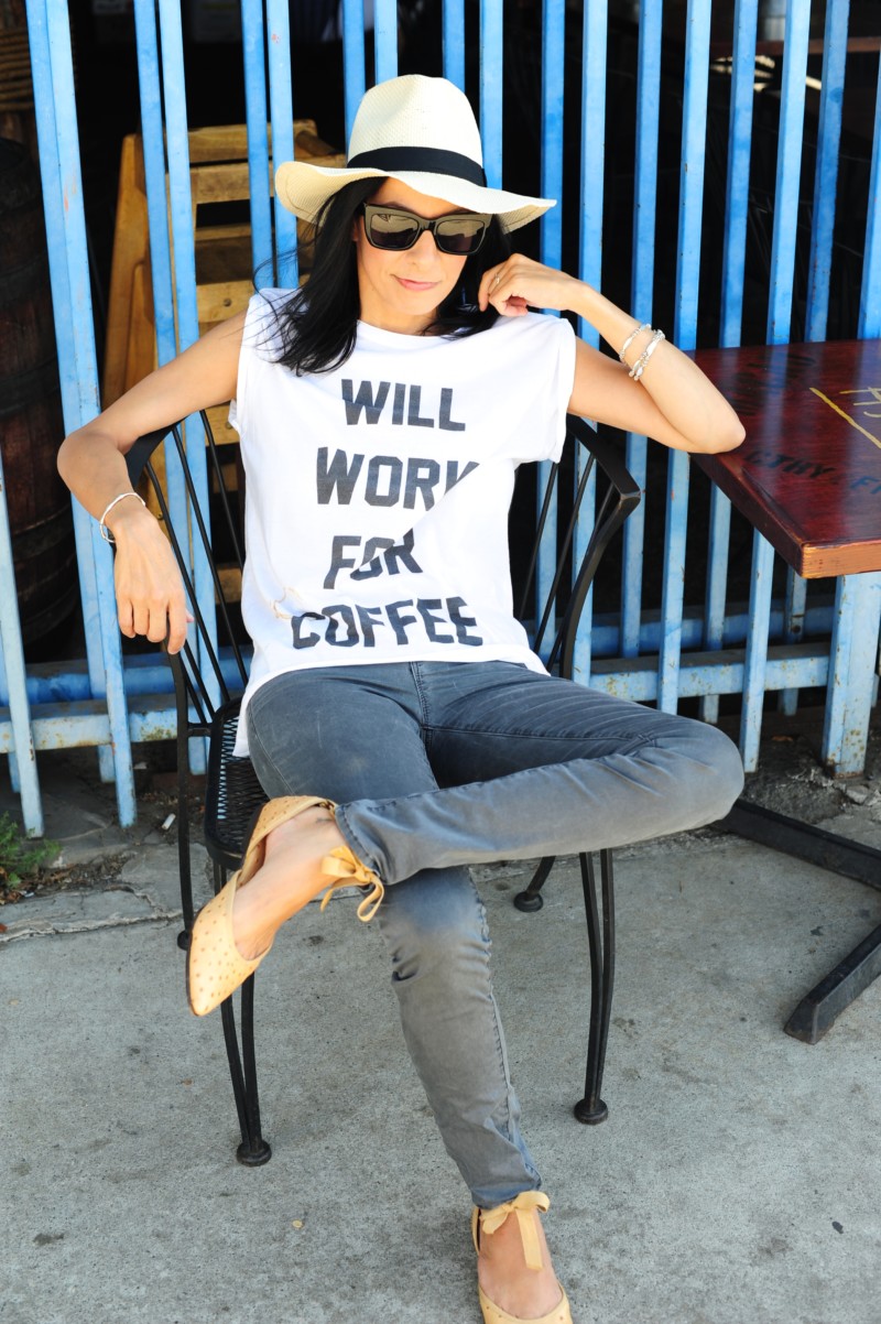 coffee shop etiquette - will work for coffee - the laundry room tee