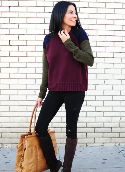 Winter Weekend Away Outfits - J Crew Cashmere Sweater - Rebecca Minkoff Bag
