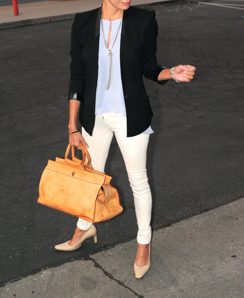Going With The Flow  - Helmut Lang Blazer - Parker Lonnie Top - Italian Weekender Bag - Alfani Necklace