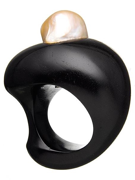 Christine Brandt Pearl & Wood Black And White Ring