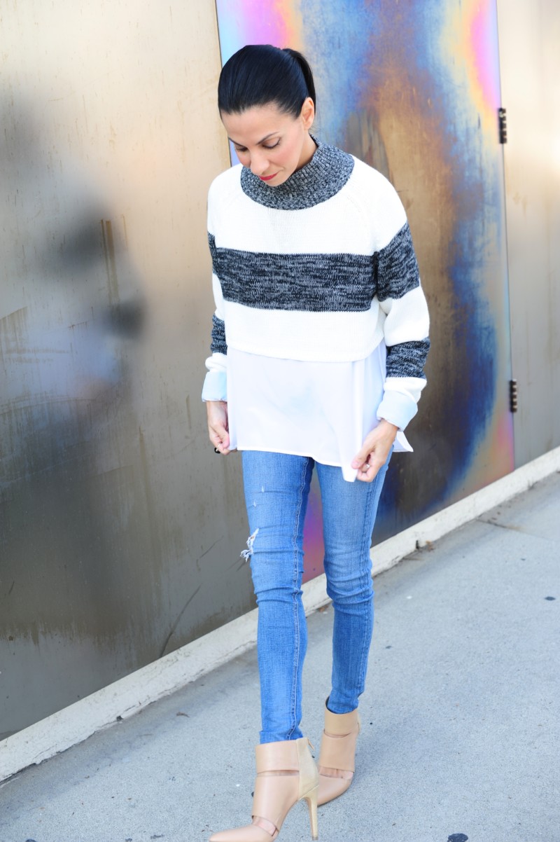 Crop Top Sweater - Evil Twin Striped Crop Top Sweater - Dylan Gray Blouse