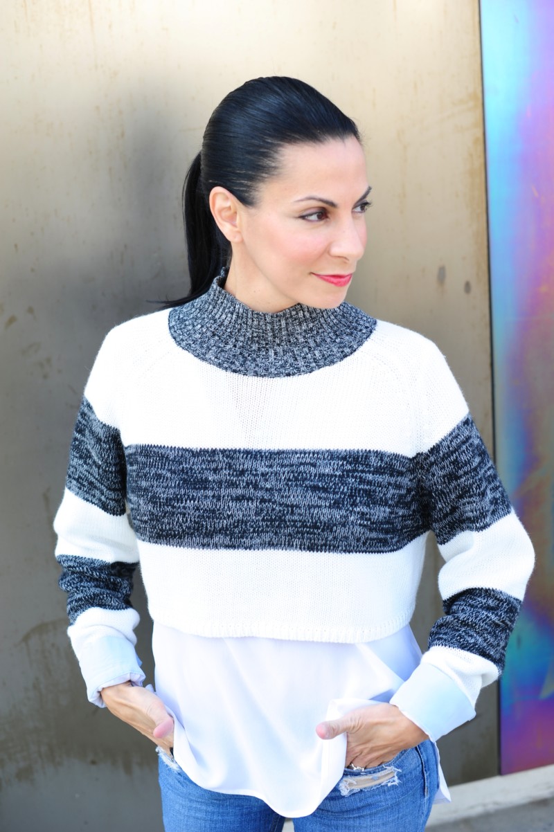 Crop Top Sweater - Evil Twin Striped Crop Top Sweater - Dylan Gray Blouse