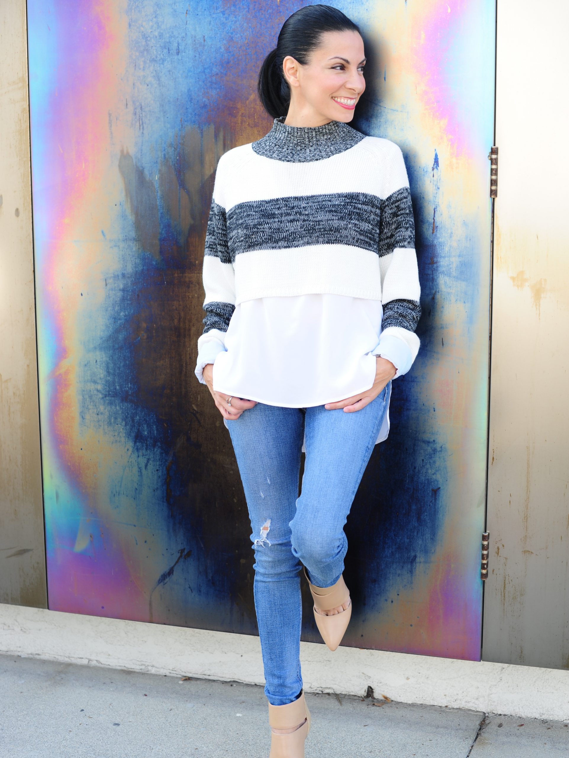 Crop Top Sweater - Evil Twin Striped Crop Top Sweater - Dylan Gray Blouse