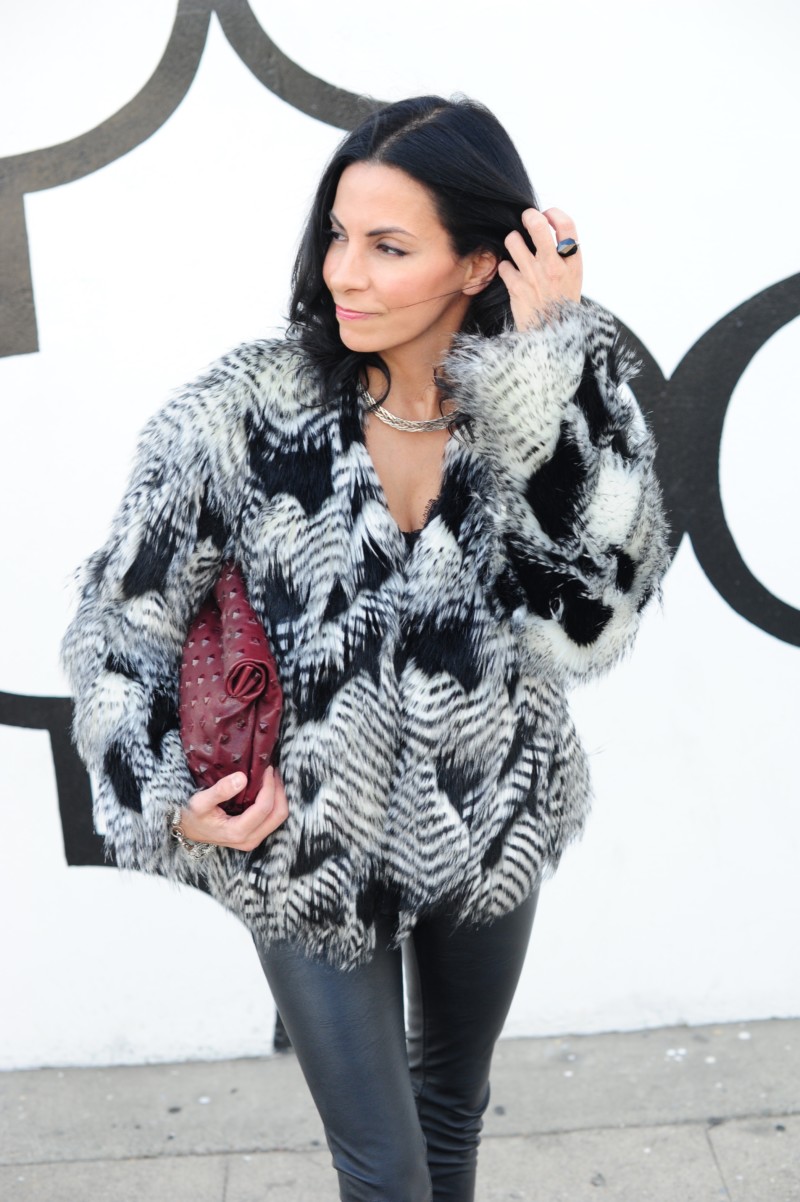 Black And White Faux Fur Coat