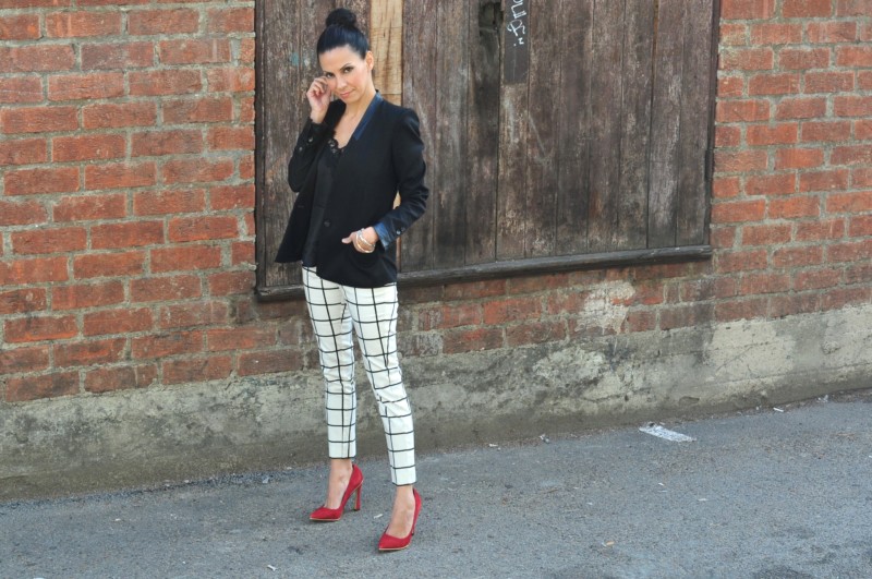 Dressing For Success - Helmut Lang Black Blazer, Mango Check Pants