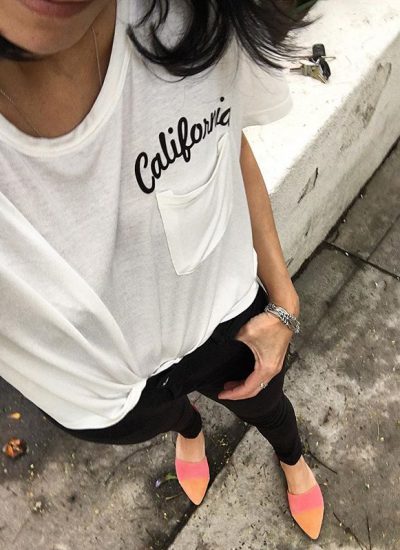 Romwe California Embroidered Pocket Tees